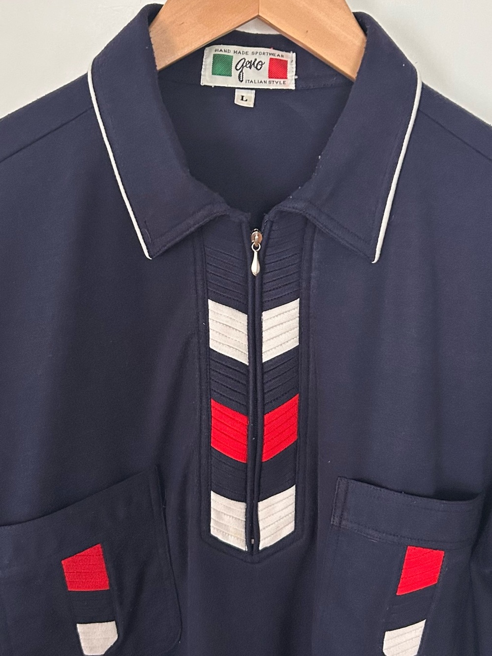 Geno Italian Style Mens Size L Short Sleeve Vintage 'Handmade Sportswear' Polo